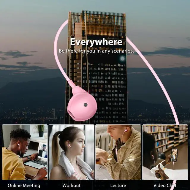 Alt view image 6 of 7 - Jiunai 3.5mm Wired Earbuds with Mic, Half in-Ear Corded Headphones Pink