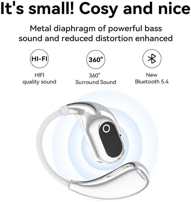 Alt view image 2 of 7 - GGSTOPWATER Open Ear Headphones Wireless Bluetooth 5.4, OWS Earphones Wireless Earbuds with Earhooks and Mic, IPX5 Waterproof, 64H Range, Out of Ear Earbuds for Sports Running Workout Driving (White)