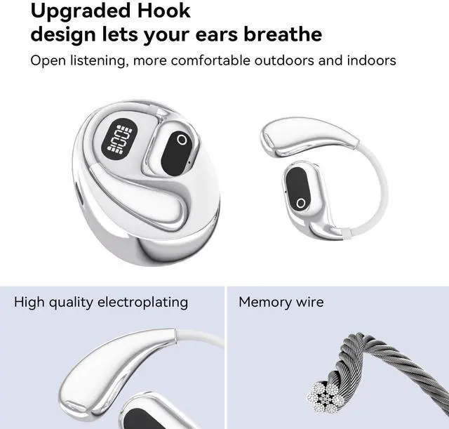 Alt view image 4 of 7 - GGSTOPWATER Open Ear Headphones Wireless Bluetooth 5.4, OWS Earphones Wireless Earbuds with Earhooks and Mic, IPX5 Waterproof, 64H Range, Out of Ear Earbuds for Sports Running Workout Driving (White)