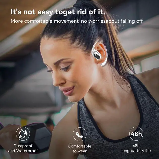 Alt view image 3 of 7 - GGSTOPWATER Open Ear Headphones Wireless Bluetooth 5.4, OWS Earphones Wireless Earbuds with Earhooks and Mic, IPX5 Waterproof, 64H Range, Out of Ear Earbuds for Sports Running Workout Driving (White)