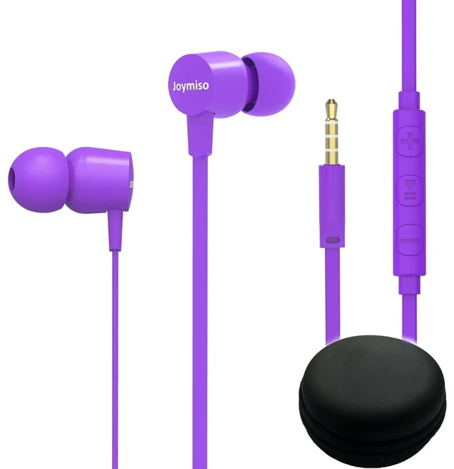 Main image of Joymiso Wired Earbuds for School Kids Women Small Ears w Mic & Case Purple Volume Control, 6 Sizes Tips, Lightweight Comfortable, Tangle Free Flat Cable, in Ear Headphones for Cell Phone Laptop Tablet