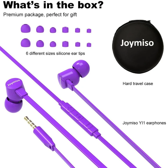 Alt view image 7 of 7 - Joymiso Wired Earbuds for School Kids Women Small Ears w Mic & Case Purple Volume Control, 6 Sizes Tips, Lightweight Comfortable, Tangle Free Flat Cable, in Ear Headphones for Cell Phone Laptop Tablet