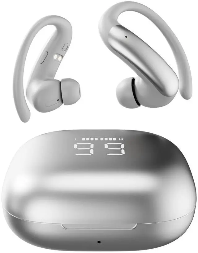 Main image of CHENRUIDA Wireless Ear Buds with Ear Hooks Bluetooth 6.0 Headphones,48H Playtime,Over Ear Buds with LED Power Display,IPX6 Waterproof for Sport Workout Running (Silvery)