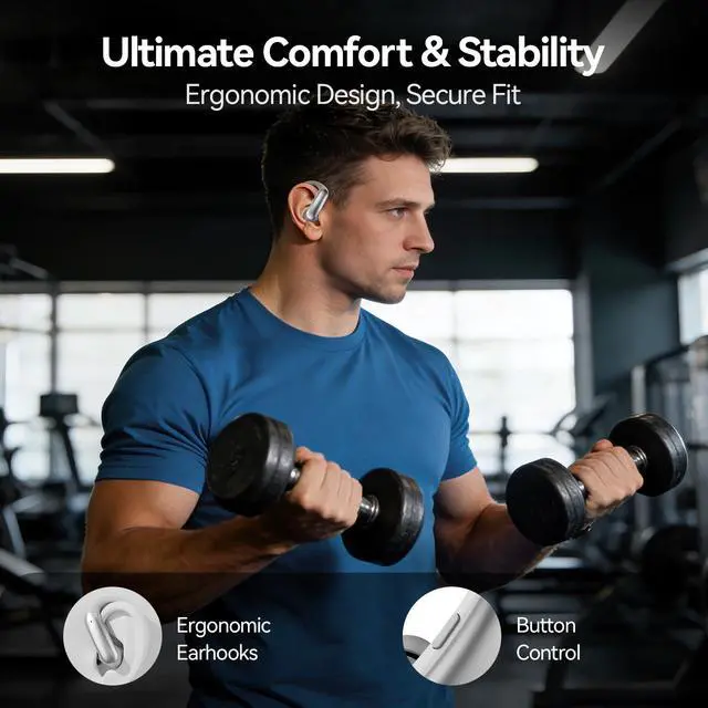 Alt view image 2 of 7 - CHENRUIDA Wireless Ear Buds with Ear Hooks Bluetooth 6.0 Headphones,48H Playtime,Over Ear Buds with LED Power Display,IPX6 Waterproof for Sport Workout Running (Silvery)