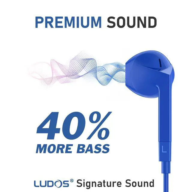 Alt view image 3 of 7 - LUDOS FEROX Wired Earbuds in-Ear Headphones, 5 Year Warranty, Earphones with Microphone, Noise Isolation Corded for 3.5mm Jack Ear Buds for iPhone, Samsung, Laptop, Kids, School Students - Blue