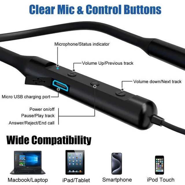 Alt view image 5 of 7 - Wireless Neckband Earbuds Headphones for Kids Women Small Ears w Microphone