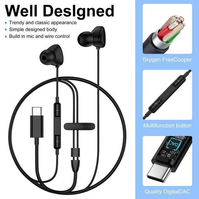 Alt view image 5 of 7 - Samsung S26 Earbuds USB C Headphone for Samsung Galaxy S26 Ultra S25 S24
