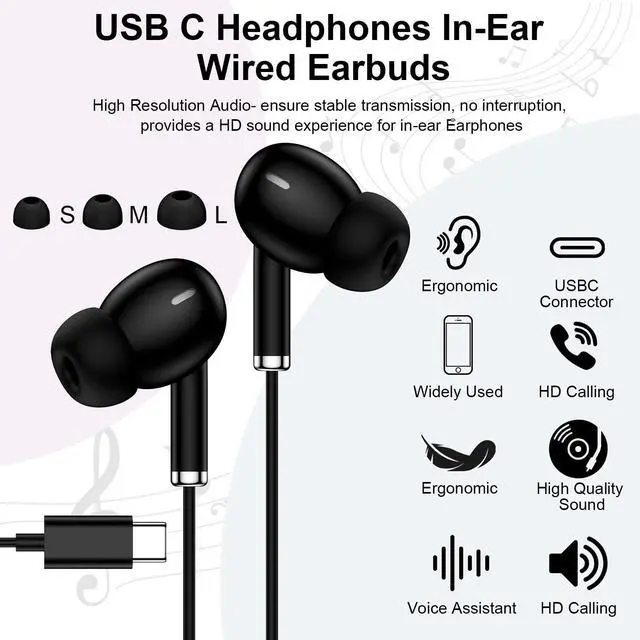 Alt view image 3 of 7 - USBC Earbuds Wired Earphones Wired for Samsung Galaxy S26Ultra Z Fold/Flip8