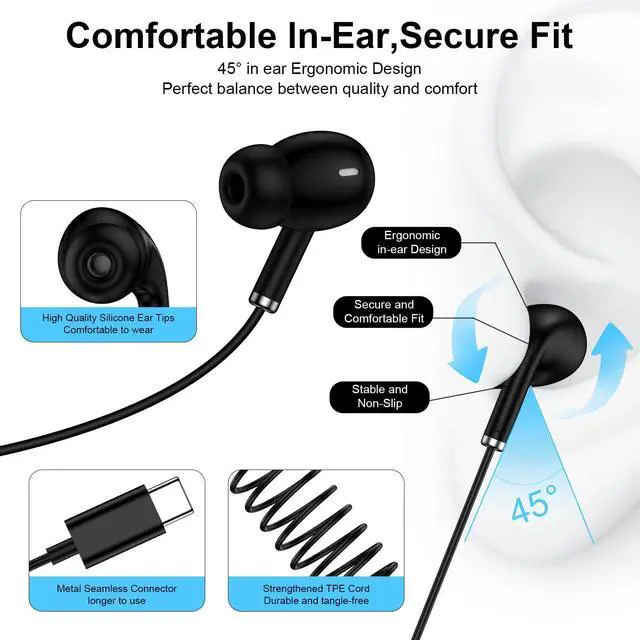 Alt view image 2 of 7 - USBC Earbuds Wired Earphones Wired for Samsung Galaxy S26Ultra Z Fold/Flip8