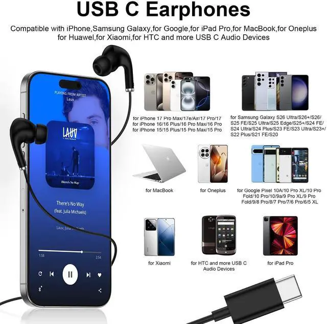Alt view image 6 of 7 - USBC Earbuds Wired Earphones Wired for Samsung Galaxy S26Ultra Z Fold/Flip8