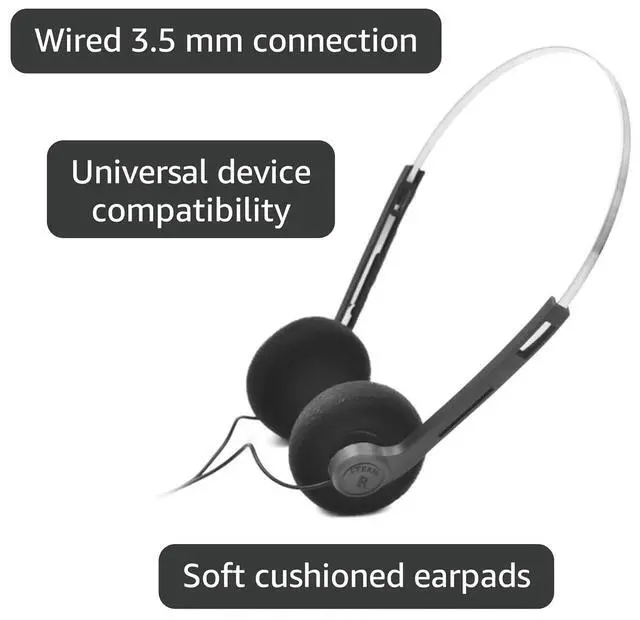 Alt view image 5 of 7 - Tnyvm Black Retro Headphones Wired, Black Retro Over-Ear Earphones, Mini Stereo Lightweight Headphones with Cord, 80s 90s Vintage Headset Wired, Headphone for Most Mobile Phones Playback