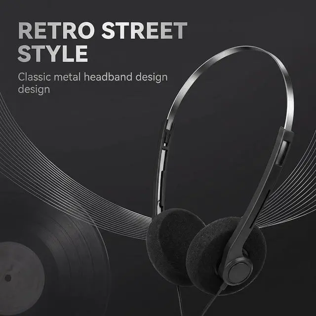 Alt view image 4 of 7 - Tnyvm Black Retro Headphones Wired, Black Retro Over-Ear Earphones, Mini Stereo Lightweight Headphones with Cord, 80s 90s Vintage Headset Wired, Headphone for Most Mobile Phones Playback