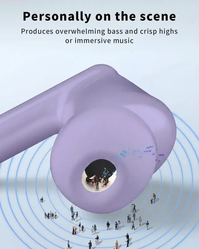 Alt view image 6 of 7 - Wireless Earbuds, Bluetooth 5.4 Ear Buds Bass Stereo, Headphones with Noise Cancelling Mic, LED Display in Ear Earphones Clear Calls, IP7 Waterproof Bluetooth Earbuds for Phone/Android/iPad, Purple
