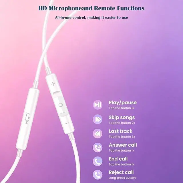 Alt view image 3 of 7 - 1Pack Earbuds for iPhone Headphones Lighning Plug Wired Earphones in-Ear