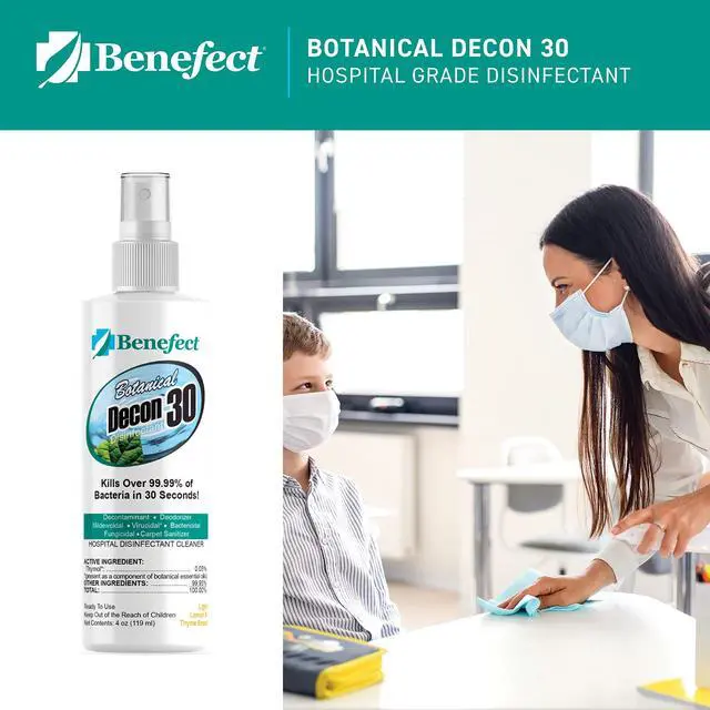 Alt view image 2 of 7 - Benefect Botanical Decon 30 Disinfectant Cleaner, 4 oz. Spray Bottle, Light Lemon & Thyme Scent, Hospital Grade Disinfectant, Kills Over 99.99% of Germs, Safe for Food-Contact Surfaces