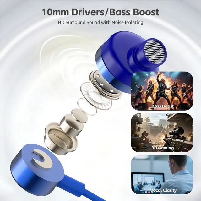 Alt view image 6 of 7 - MORMOQUE EP-06 Wired Earbuds in-Ear Earphones,Build-in Microphone Noise Isolating Headphones,3.5mm Jack 4.9ft Long Cord Ear Buds,HD Bass Audio,with 6 Ear Tips,for Smartphones/Laptop/Computer Etc-Blue