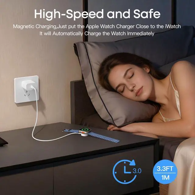 Alt view image 4 of 6 - 2026 Upgraded Wireless Charging USB-C 3.3FT Cable for Apple Watch Charger