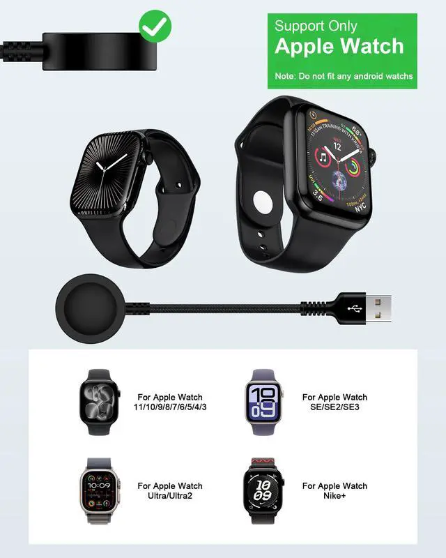 Alt view image 7 of 7 - for Apple Watch Charger Cable, USB Magnetic I Watch Charging Cord Adapter