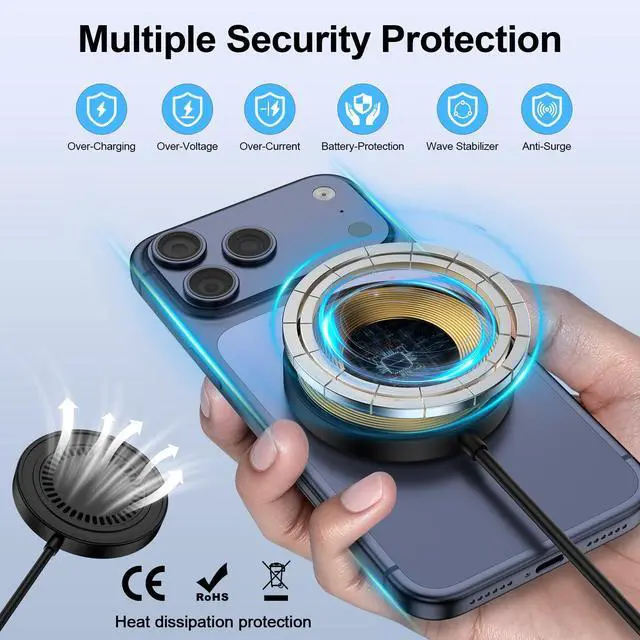Alt view image 5 of 7 - Magnetic Wireless Charger Pad Magsafe Charging Station 15W Fast Charger Mat