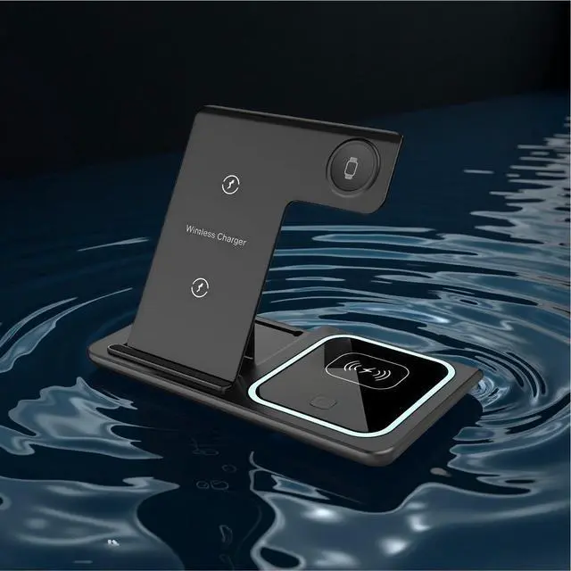 Alt view image 2 of 7 - 3 in 1 Wireless Charging Station for iPhone, Apple Watch & AirPods, Foldable Magnetic Charging Stand, Fast Wireless Charger Dock for Multiple Devices, Portable Charging Pad for Desk & Nightstand