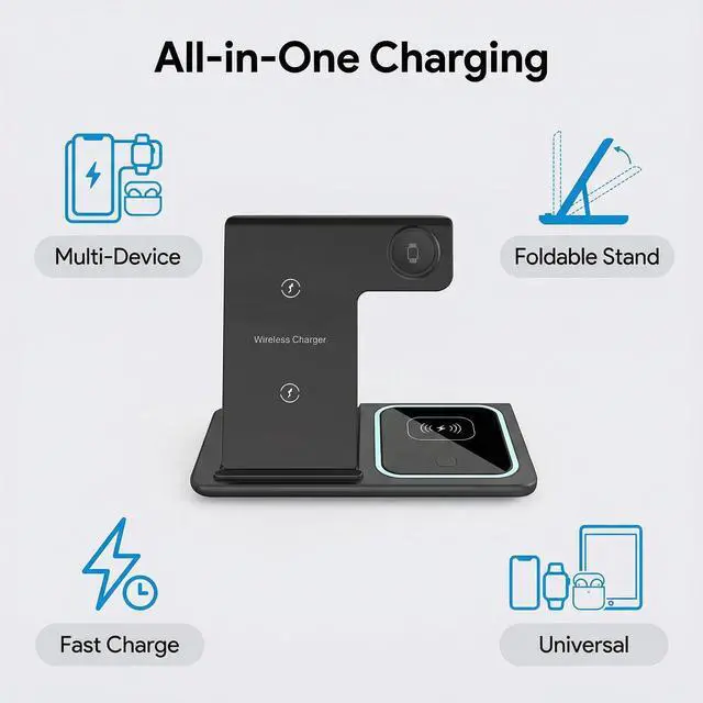 Alt view image 5 of 7 - 3 in 1 Wireless Charging Station for iPhone, Apple Watch & AirPods, Foldable Magnetic Charging Stand, Fast Wireless Charger Dock for Multiple Devices, Portable Charging Pad for Desk & Nightstand