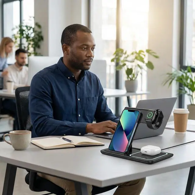 Alt view image 6 of 7 - 3 in 1 Wireless Charging Station for iPhone, Apple Watch & AirPods, Foldable Magnetic Charging Stand, Fast Wireless Charger Dock for Multiple Devices, Portable Charging Pad for Desk & Nightstand