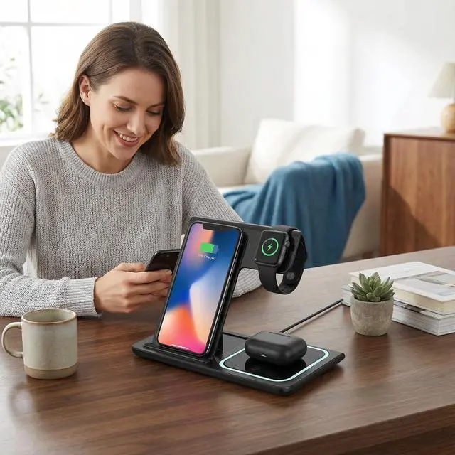 Alt view image 7 of 7 - 3 in 1 Wireless Charging Station for iPhone, Apple Watch & AirPods, Foldable Magnetic Charging Stand, Fast Wireless Charger Dock for Multiple Devices, Portable Charging Pad for Desk & Nightstand