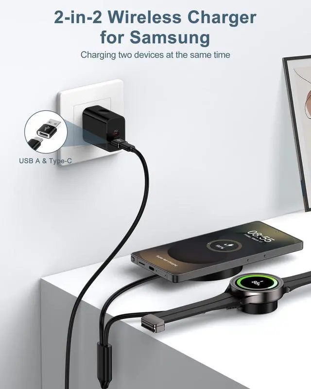 Alt view image 2 of 7 - Galaxy Watch Charger Cable 2-in-1 15W Samsung Wireless Charger Fast Charge