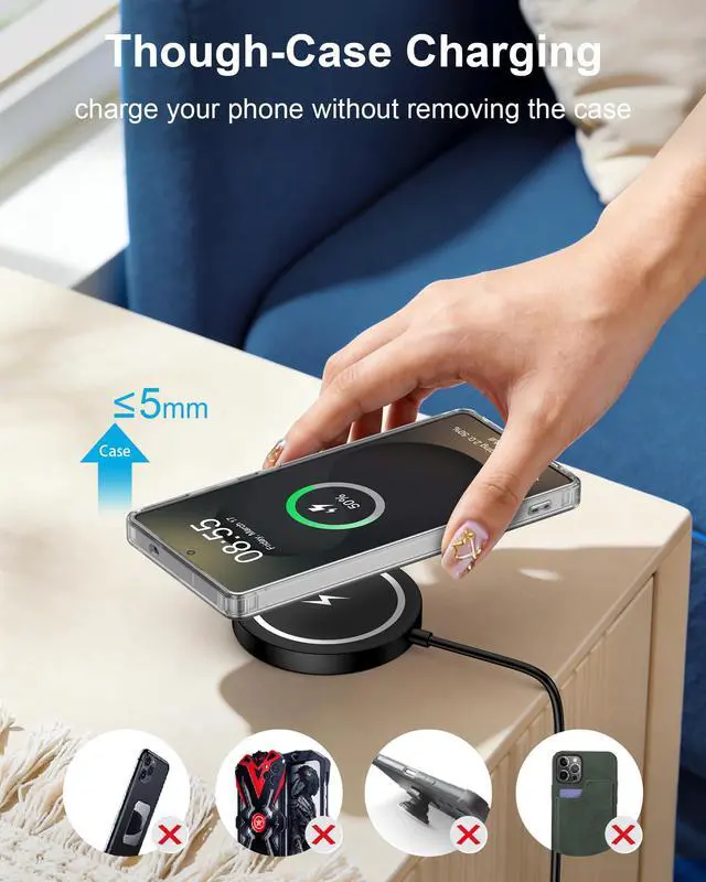 Alt view image 4 of 7 - Galaxy Watch Charger Cable 2-in-1 15W Samsung Wireless Charger Fast Charge
