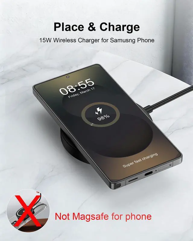 Alt view image 5 of 7 - Galaxy Watch Charger Cable 2-in-1 15W Samsung Wireless Charger Fast Charge