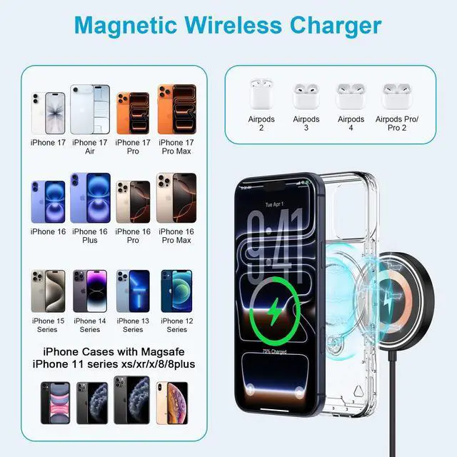 Alt view image 3 of 7 - Magnetic Wireless Charger, 15W USB-C/A Fast Wireless Charging Pad Samsung