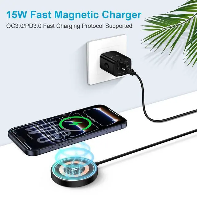 Alt view image 2 of 7 - Magnetic Wireless Charger, 15W USB-C/A Fast Wireless Charging Pad Samsung