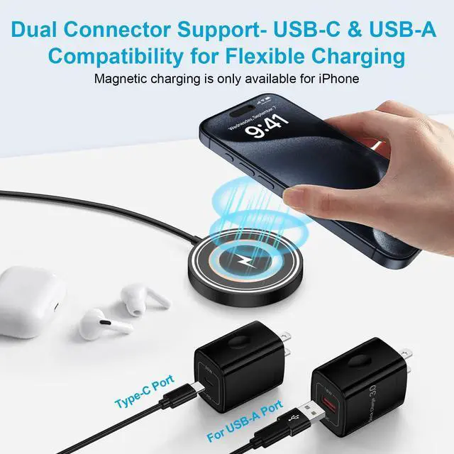 Alt view image 4 of 7 - Magnetic Wireless Charger, 15W USB-C/A Fast Wireless Charging Pad Samsung