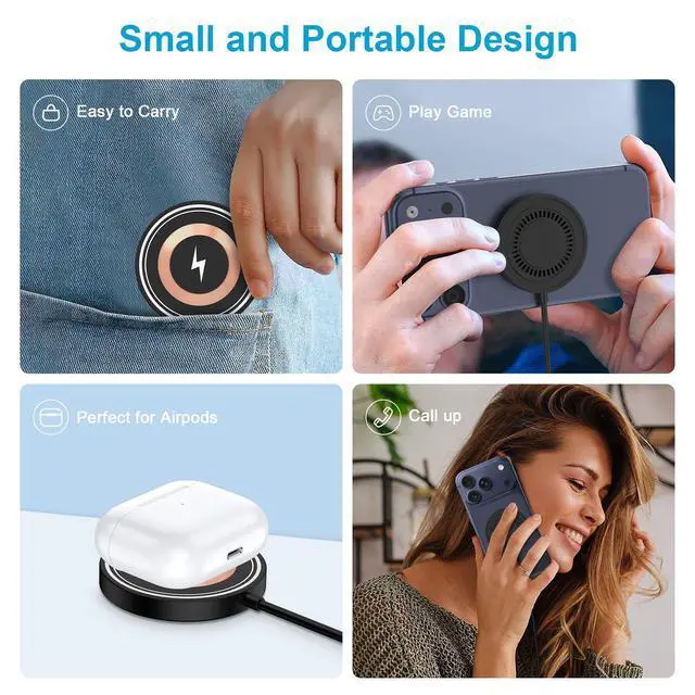 Alt view image 7 of 7 - Magnetic Wireless Charger, 15W USB-C/A Fast Wireless Charging Pad Samsung