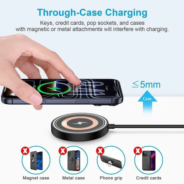 Alt view image 6 of 7 - Magnetic Wireless Charger, 15W USB-C/A Fast Wireless Charging Pad Samsung