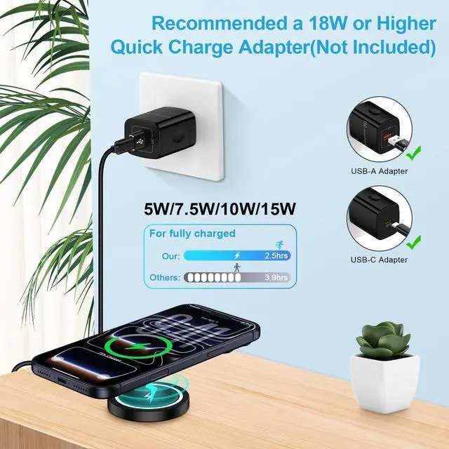 Alt view image 2 of 7 - 15W Magnetic Wireless Charger Android Wireless Charger Fast Charging Pad