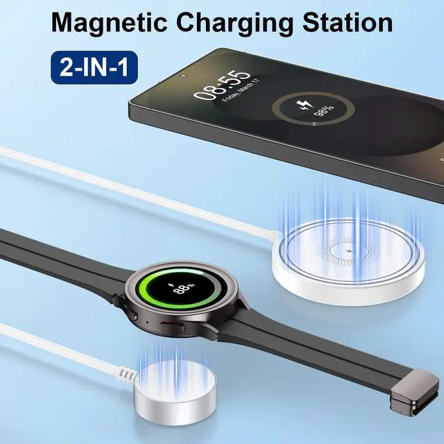 Alt view image 2 of 7 - Magnetic Charger Samsung Wireless Charger Fast Phone Charging Pad for Android Samsung Galaxy S25 Ultra S24 S23 S22, 2 in 1 Magnetic Galaxy Watch Charger for Samsung Galaxy Watch 8/8 Classic/7/6