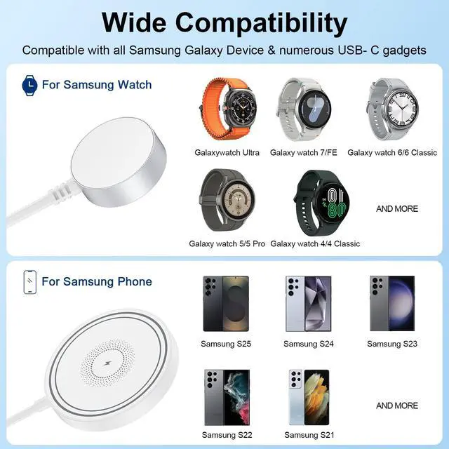 Alt view image 5 of 7 - Magnetic Charger Samsung Wireless Charger Fast Phone Charging Pad for Android Samsung Galaxy S25 Ultra S24 S23 S22, 2 in 1 Magnetic Galaxy Watch Charger for Samsung Galaxy Watch 8/8 Classic/7/6