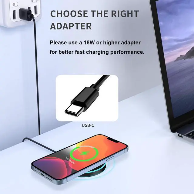 Alt view image 7 of 7 - Quartdaxy for MagSafe Charger, Magnetic Wireless Charging Pad for iPhone 17/17 Pro/17 Pro Max/Air/16 15 14 13 12 Pro Max Plus mini & AirPods 2 3 Pro, Strong Magnet, USB-C/A Ports (Black-V2)