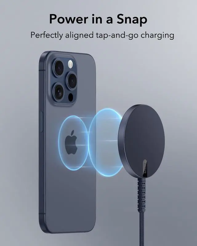 Alt view image 2 of 7 - ESR for MagSafe Charger 15W Wireless Charger for iPhone Air 17-12, Apple Magnetic Charging Pad for AirPods 4/3/Pro/Pro 2, Galaxy S26/S25 Series with Dual USB A/C Ports, Dark Blue