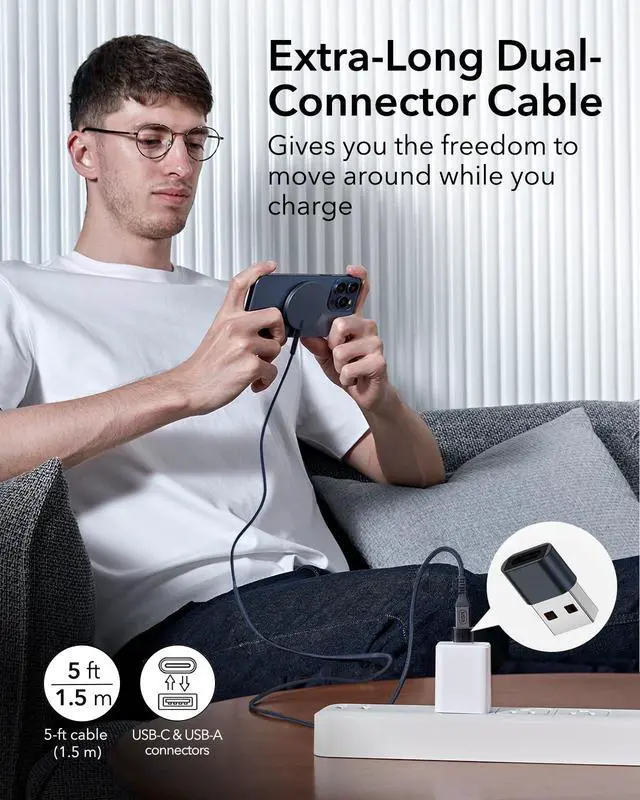 Alt view image 5 of 7 - ESR for MagSafe Charger 15W Wireless Charger for iPhone Air 17-12, Apple Magnetic Charging Pad for AirPods 4/3/Pro/Pro 2, Galaxy S26/S25 Series with Dual USB A/C Ports, Dark Blue