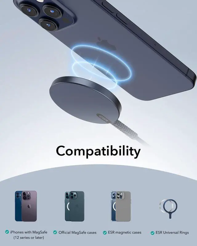 Alt view image 7 of 7 - ESR for MagSafe Charger 15W Wireless Charger for iPhone Air 17-12, Apple Magnetic Charging Pad for AirPods 4/3/Pro/Pro 2, Galaxy S26/S25 Series with Dual USB A/C Ports, Dark Blue