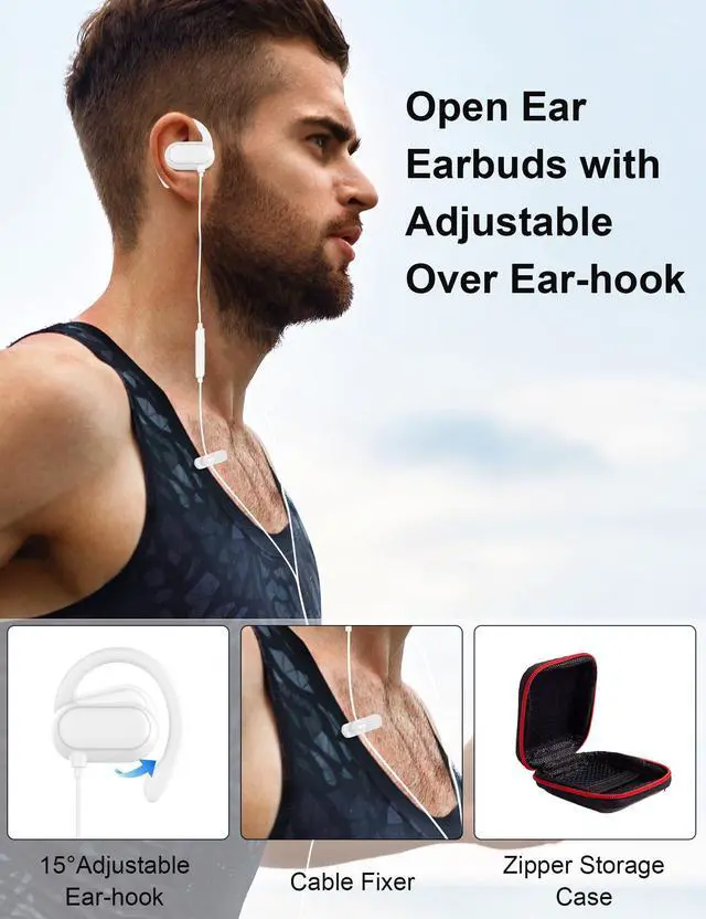 Alt view image 2 of 7 - USB Type C Headphone Open Ear Adjustable Over Ear Hook Headset School White