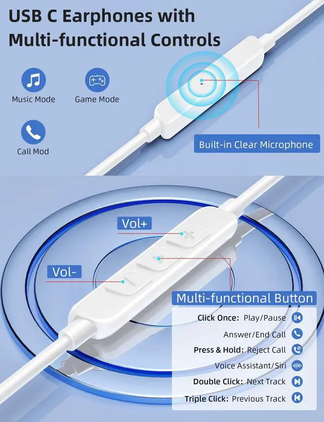 Alt view image 4 of 7 - USB Type C Headphone Open Ear Adjustable Over Ear Hook Headset School White