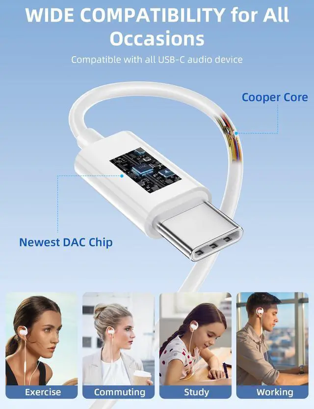 Alt view image 5 of 7 - USB Type C Headphone Open Ear Adjustable Over Ear Hook Headset School White
