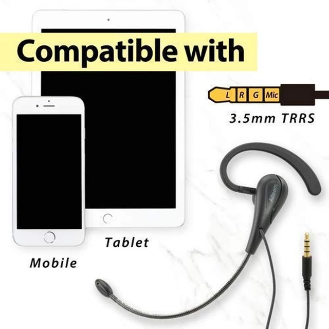 Alt view image 2 of 7 - Wired Mono Single Headset One Hook Design Earphone Earbud with Bendable Boom Arm Mic, Adjustable Ear Angle and Earhook Length, 15mm Driver, 3.5mm TRRS Plug for Smart Mobile Cellphone Tablet PC