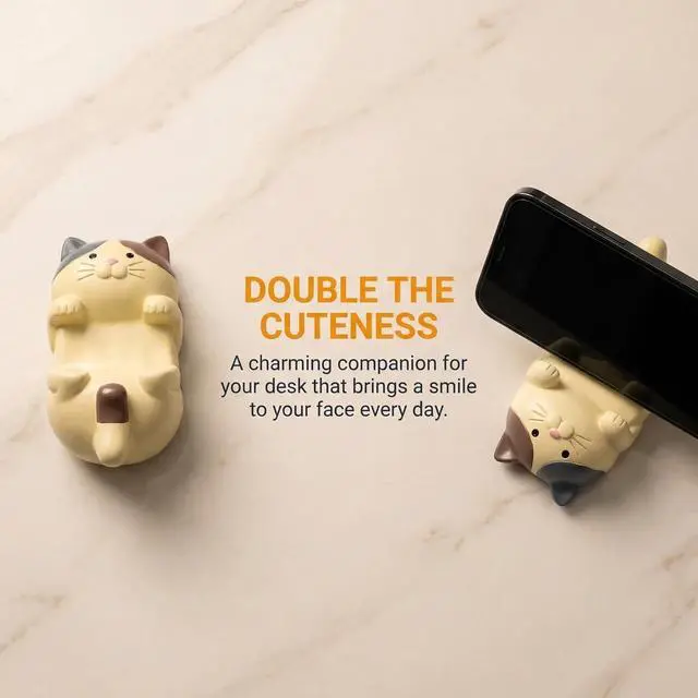 Alt view image 7 of 7 - Cat Phone Stand for Desk, Cute Resin Smartphone Holder Figurine, Sturdy Desktop Phone Stand, Gift for Animal Lovers & Desk Decor