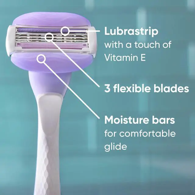 Alt view image 2 of 7 - Gillette Venus ComfortGlide Touch of Vitamin E, Disposable Razor for Women, 3 Blades, Water-Activated Moisture Bars, 2ct