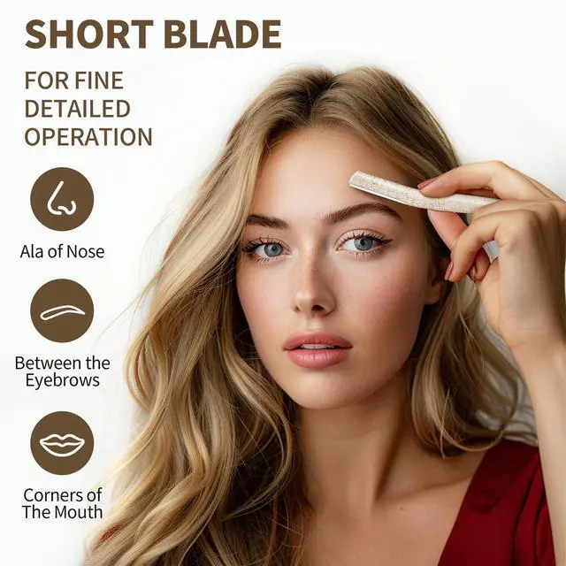 Alt view image 2 of 7 - Derloyo 6-Pack Eyebrow Razor for Women, Beige | Dermaplane Facial Razor for Face, Hair Trimmer Face Razor for Body Use, Multipurpose Facial Hair Removal, Disposable Blades