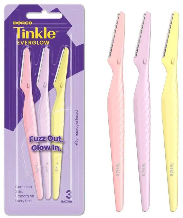 Main image of Tinkle Dermaplaning Tool 3ct, Dermaplane Razor for Women, Safe and Easy Peach Fuzz Remover, Eyebrow Trimmer with Protective Cover, Stocking Stuffers